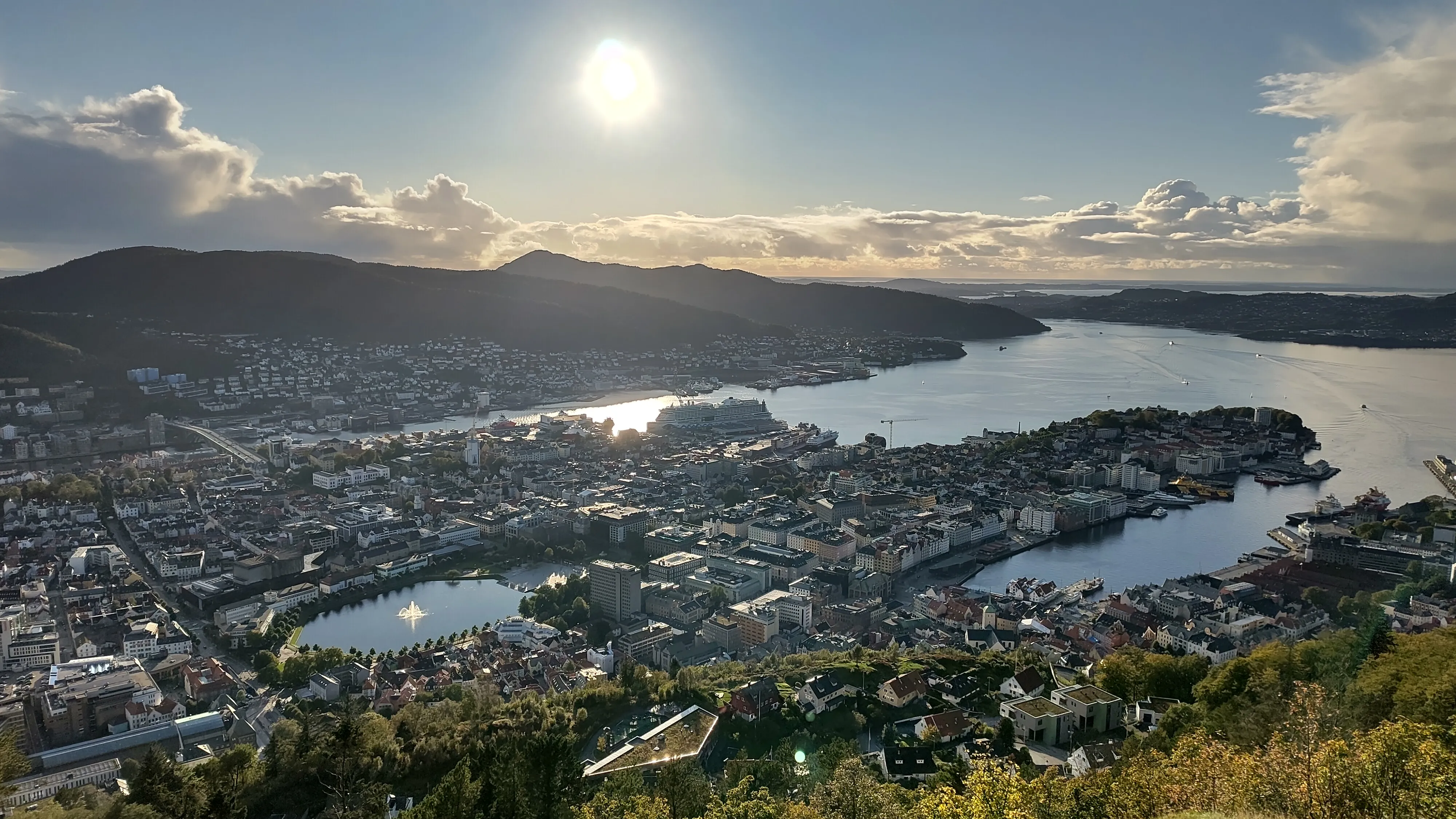 A sunny view of Bergen from mount Fløyen